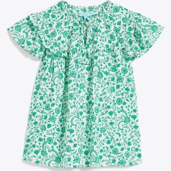 NWOT Draper James Flutter Sleeve Top Blouse Shirt Woodblock Green Floral MEDIUM - Picture 3 of 9